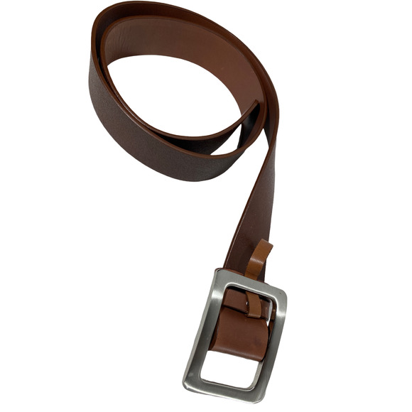Indie Lands End Brown Leather Belt 30-32.5 Silver Buckle Preppy Slide Mens Belt - Picture 1 of 5